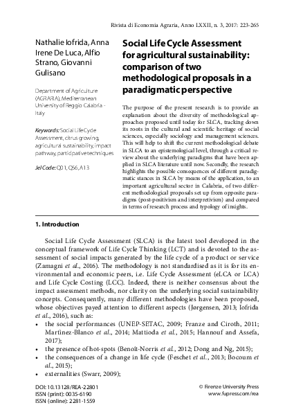 (PDF) Social Life Cycle Assessment for agricultural sustainability ...