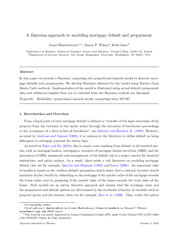 (PDF) A Bayesian approach to modeling mortgage default and prepayment