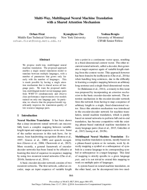 (PDF) Multi-Way, Multilingual Neural Machine Translation with a Shared ...