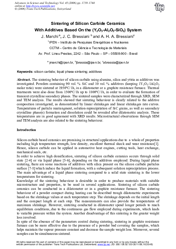 (PDF) Sintering of Silicon Carbide Ceramics with Additives Based on the ...