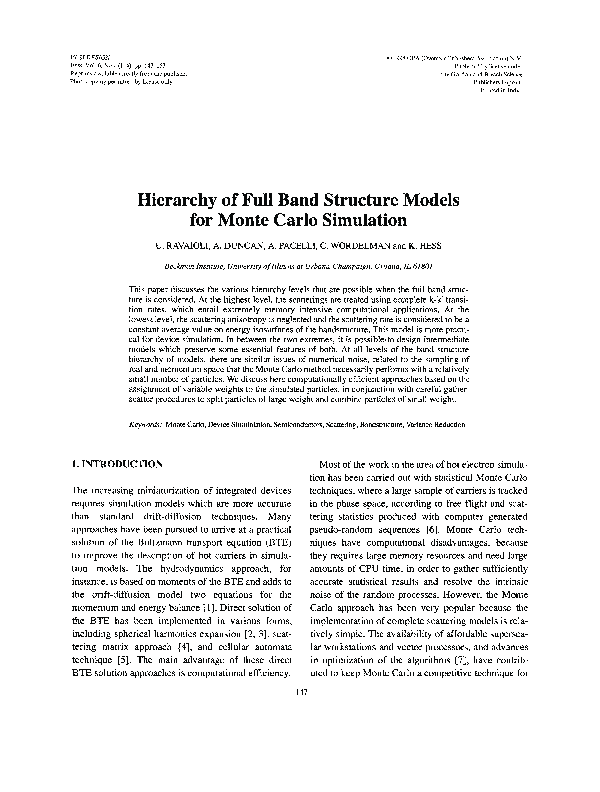 (PDF) Hierarchy of Full Band Structure Models for Monte Carlo Simulation
