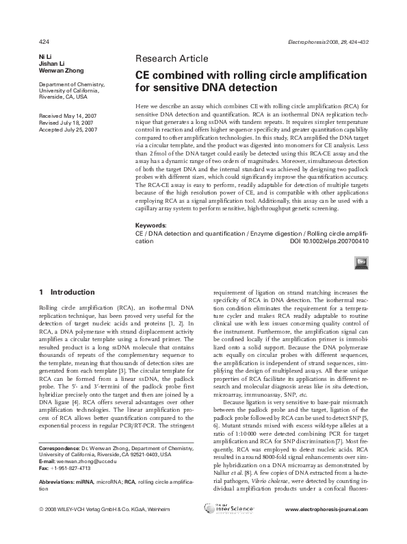(PDF) CE combined with rolling circle amplification for sensitive DNA ...
