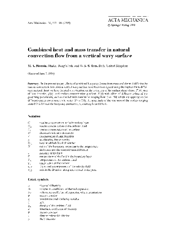 (PDF) Combined heat and mass transfer in natural convection flow from a ...