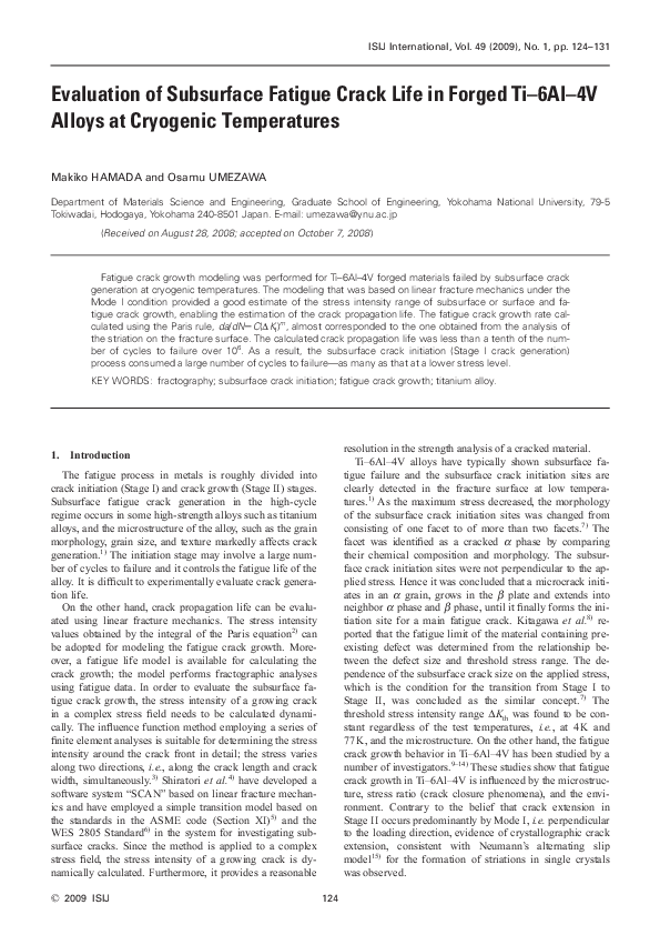 (PDF) Evaluation of Subsurface Fatigue Crack Life in Forged Ti–6Al–4V ...