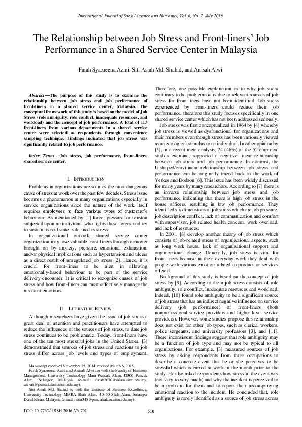 (PDF) The Relationship between Job Stress and Front-liners’ Job ...