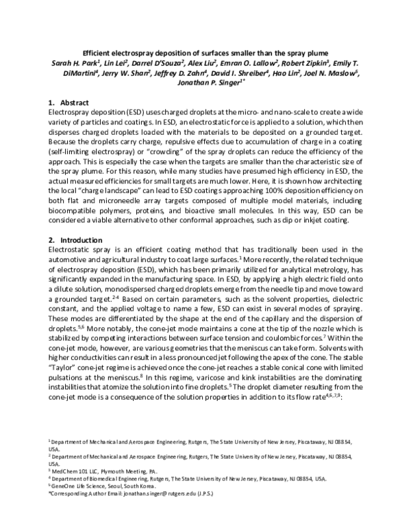 (PDF) Efficient electrospray deposition of surfaces smaller than the ...