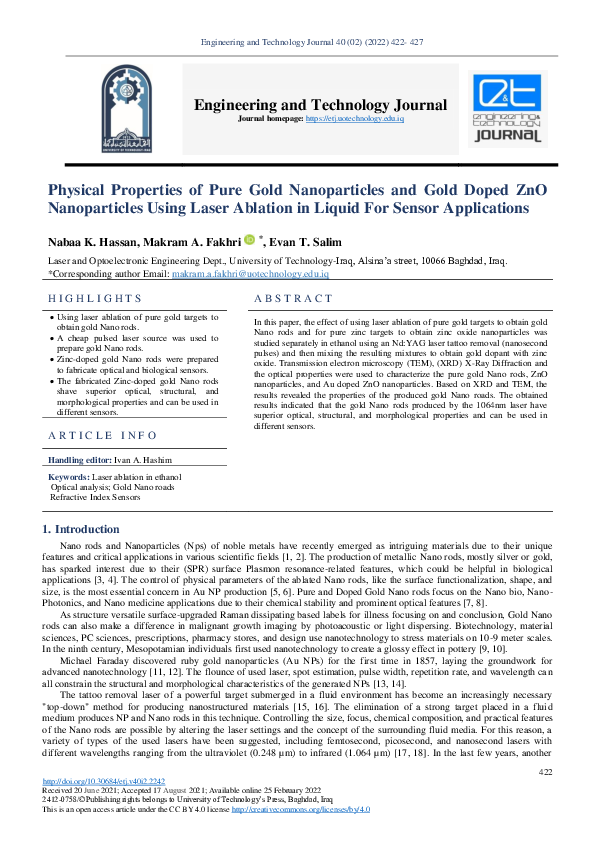 (PDF) Physical Properties of Pure Gold Nanoparticles and Gold Doped ZnO ...