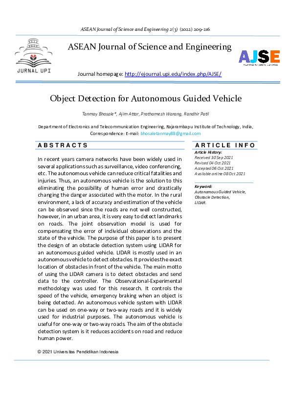 (PDF) Object Detection for Autonomous Guided Vehicle