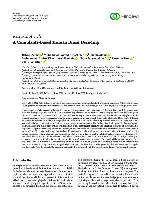 (PDF) A Cumulants-Based Human Brain Decoding