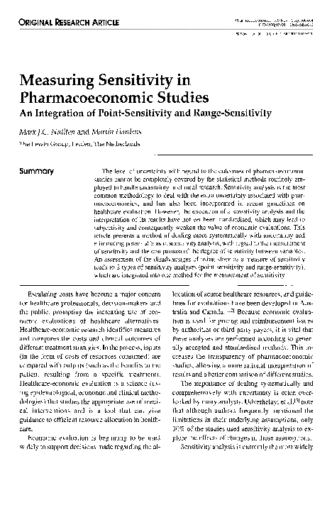 (PDF) Measuring Sensitivity in Pharmacoeconomic Studies
