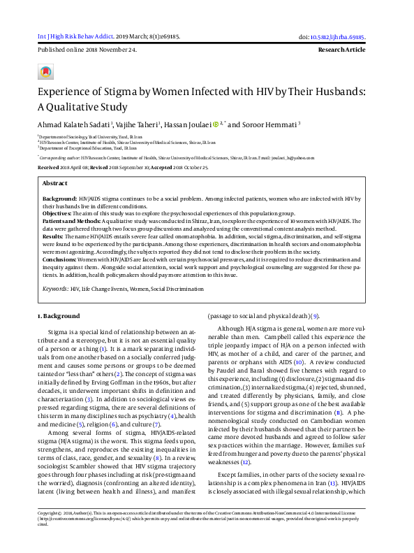 (PDF) Experience of Stigma by Women Infected with HIV by Their Husbands ...