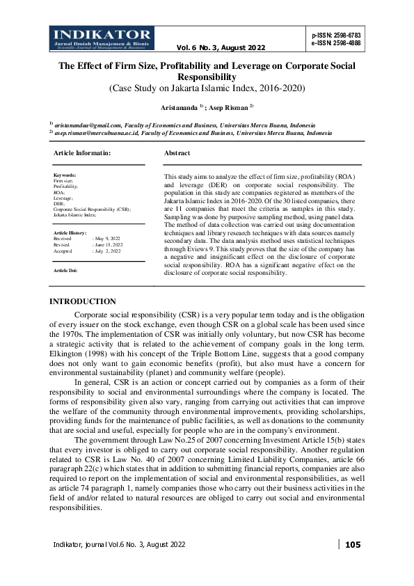 (PDF) The Effect of Firm Size, Profitability and Leverage on Corporate ...