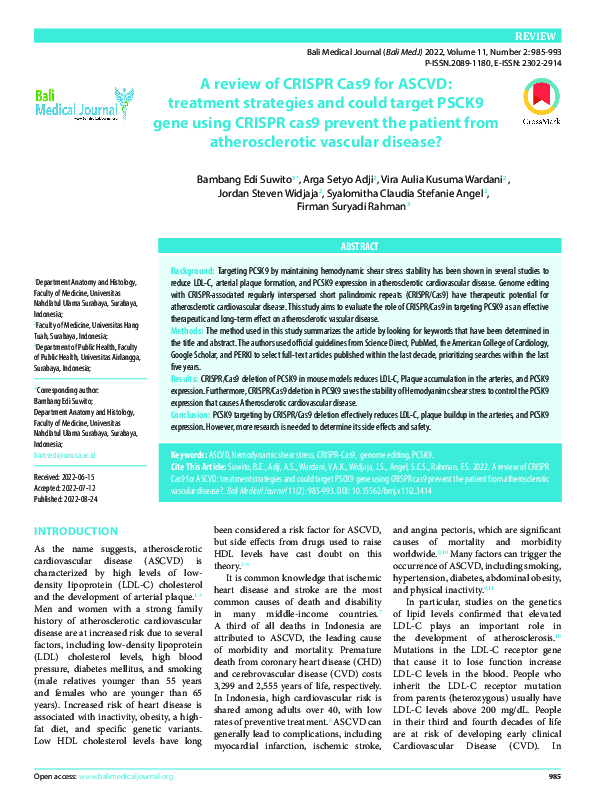 (PDF) A review of CRISPR Cas9 for ASCVD: treatment strategies and could ...