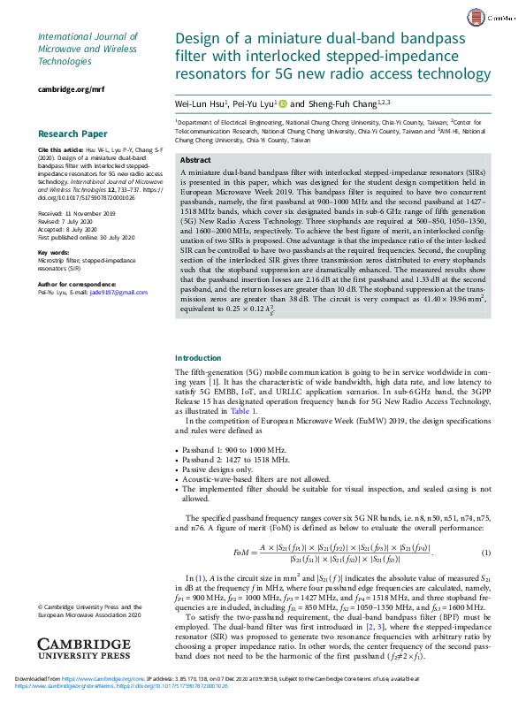 (PDF) Design of a miniature dual-band bandpass filter with interlocked ...