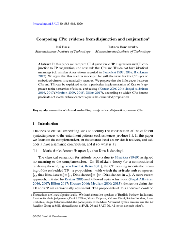 (PDF) Composing CPs: Evidence from disjunction and conjunction