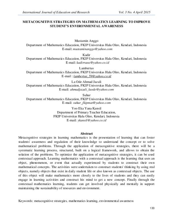 (PDF) Metacognitive Strategies on Mathematics Learning to Improve ...