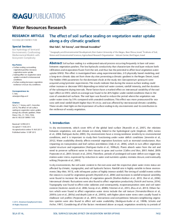 (PDF) The effect of soil surface sealing on vegetation water uptake ...