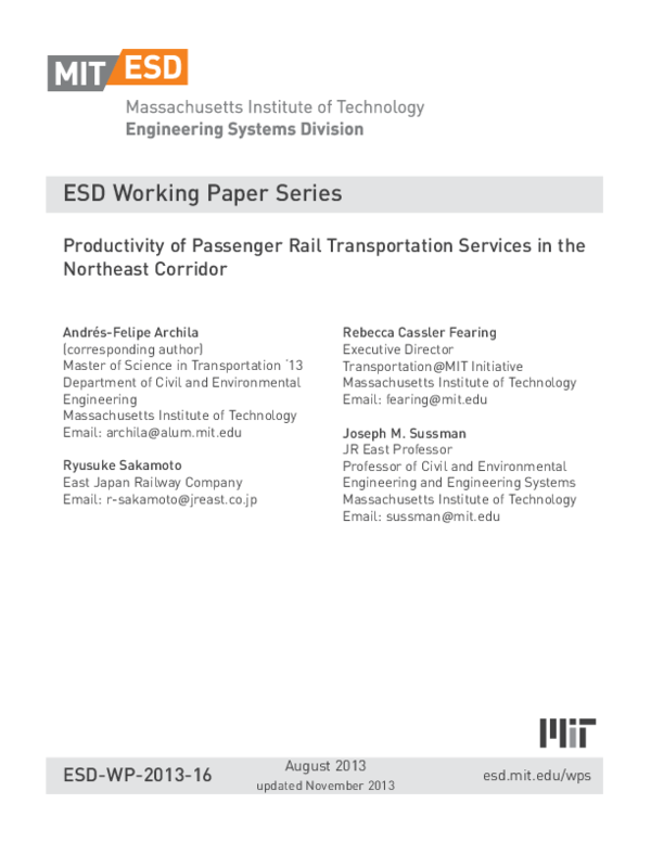 (PDF) Productivity of Passenger Rail Transportation Services in the ...