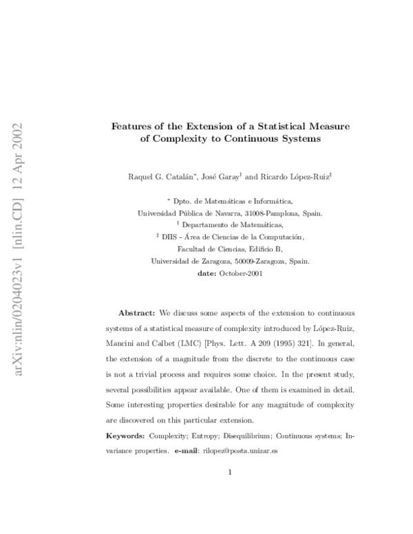 (PDF) Features of the extension of a statistical measure of complexity ...