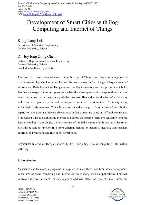 (PDF) Development of Smart Cities with Fog Computing and Internet of Things