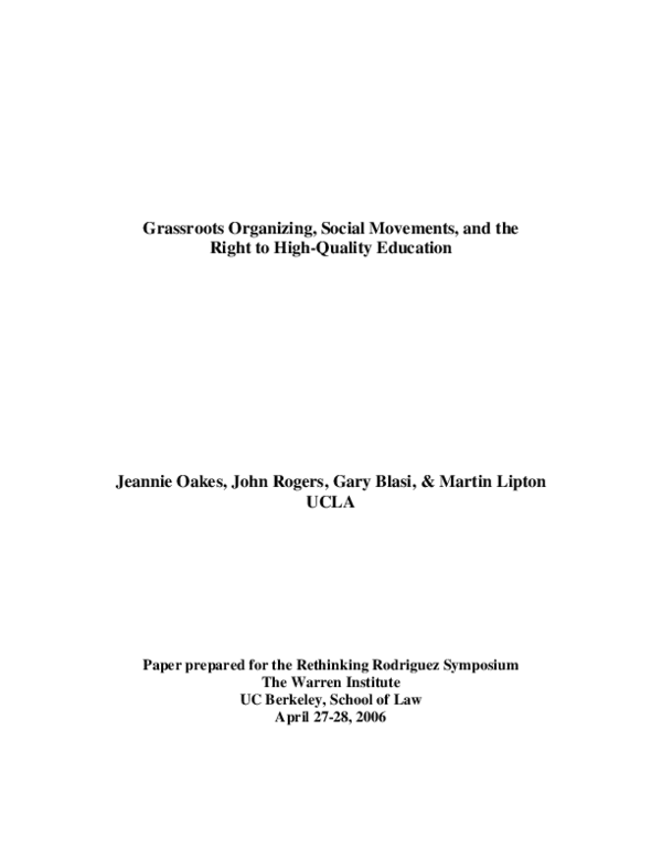 Grassroots organizing, social movements, and the right to high-quality education