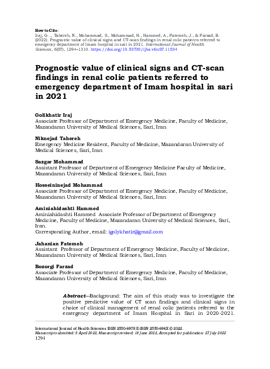 (PDF) Prognostic value of clinical signs and CT-scan findings in renal ...