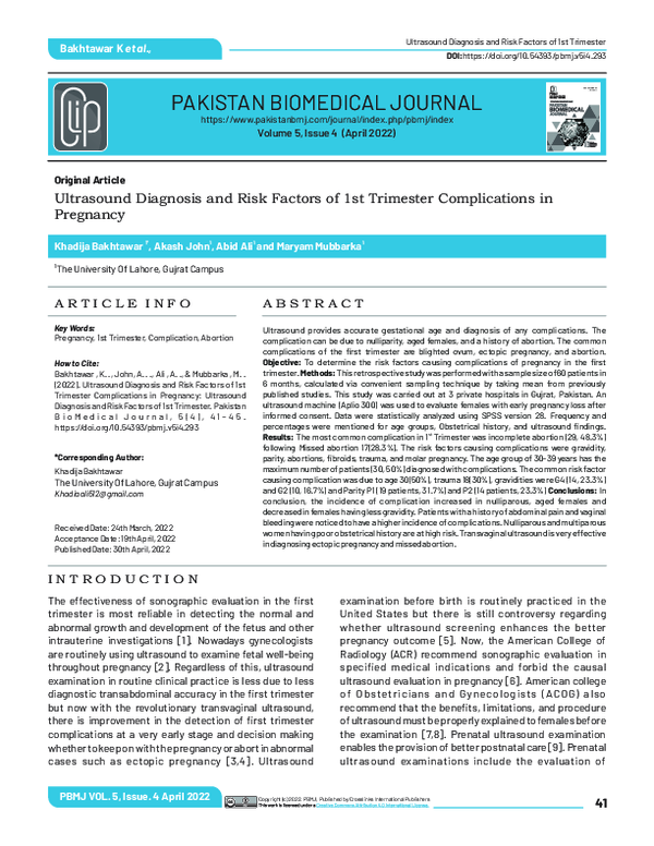 (PDF) Ultrasound Diagnosis and Risk Factors of 1st Trimester ...