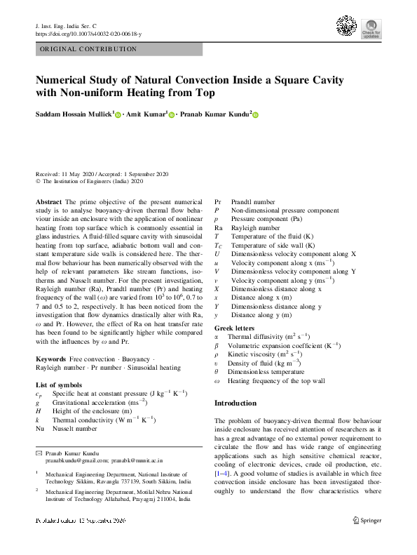 (PDF) Numerical Study of Natural Convection Inside a Square Cavity with ...