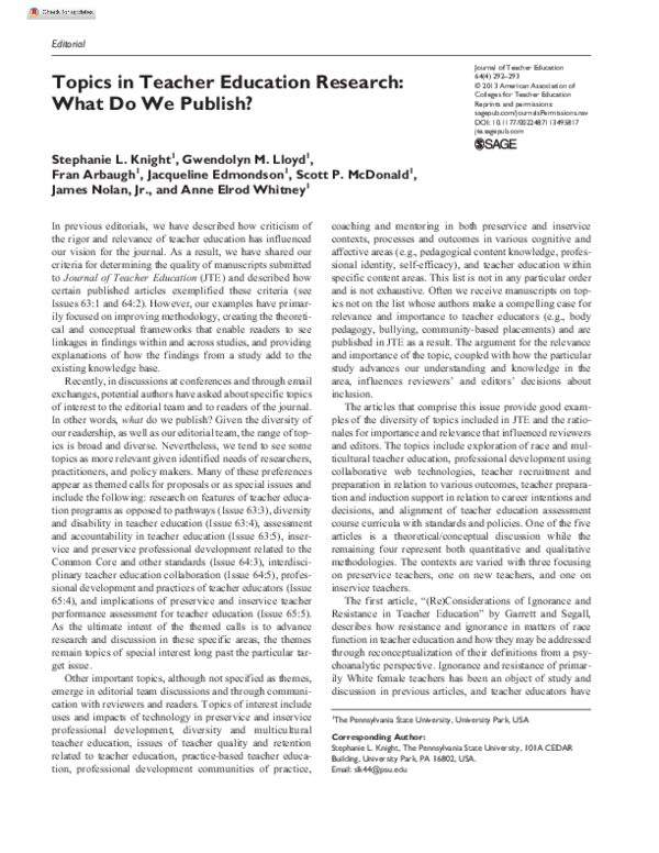 (PDF) Topics in Teacher Education Research