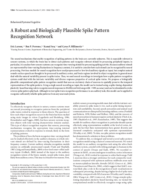 (PDF) A Robust and Biologically Plausible Spike Pattern Recognition Network