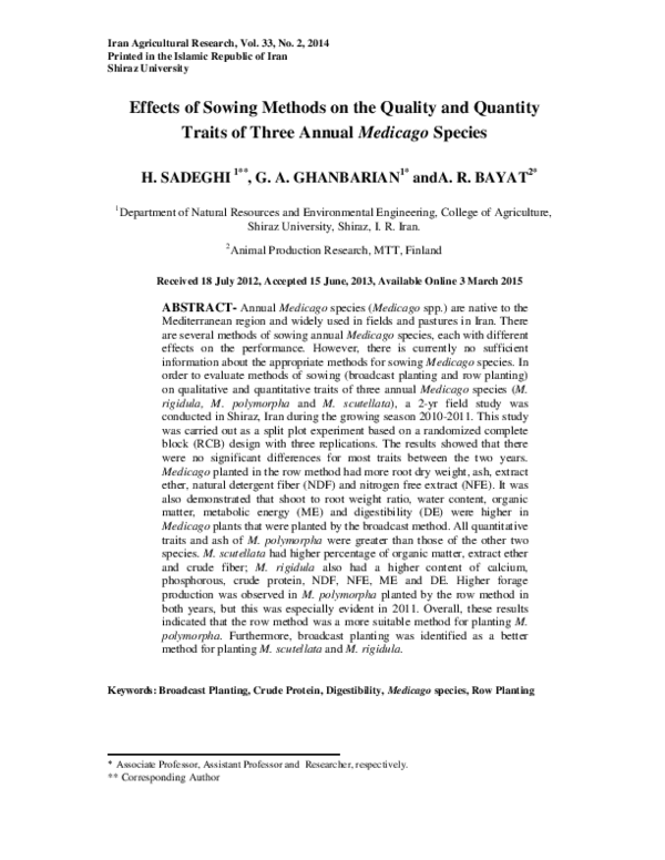 (PDF) Effects of Sowing Methods on the Quality and Quantity Traits of ...