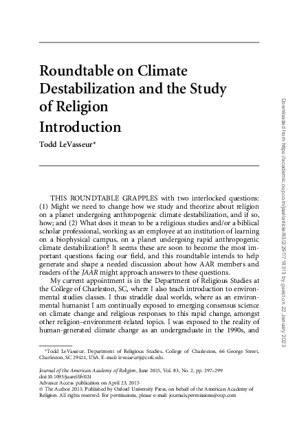 (PDF) Roundtable on Climate Destabilization and the Study of Religion ...