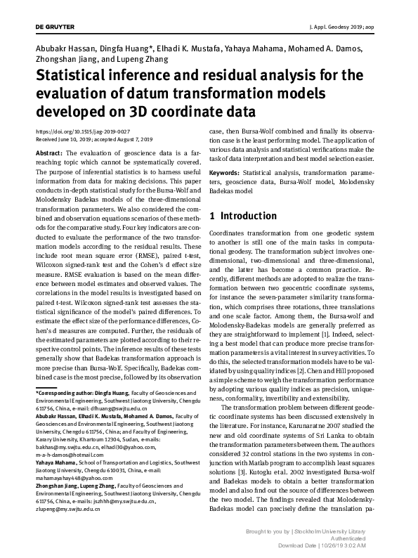 (PDF) Statistical inference and residual analysis for the evaluation of ...