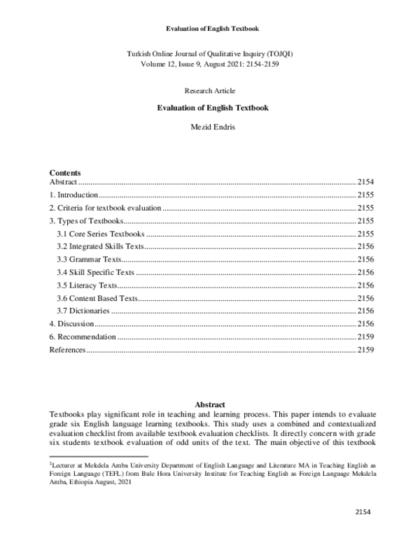 (PDF) Evaluation of English Textbook