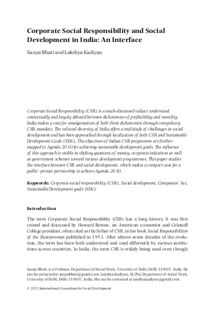 (PDF) Corporate Social Responsibility and Social Development in India ...
