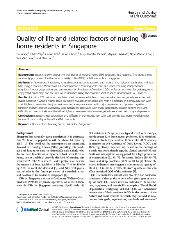 (PDF) Quality of life and related factors of nursing home residents in ...