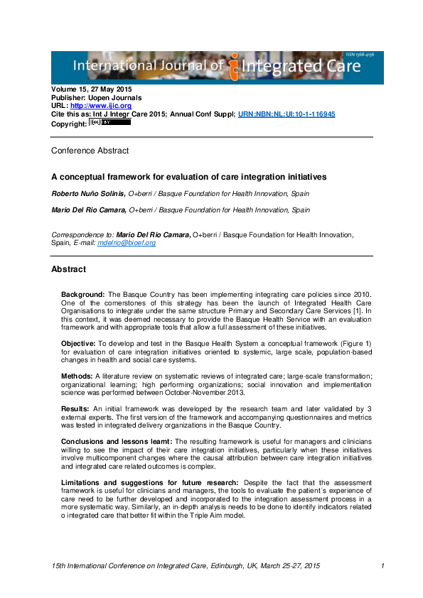 (PDF) A conceptual framework for evaluation of care integration initiatives