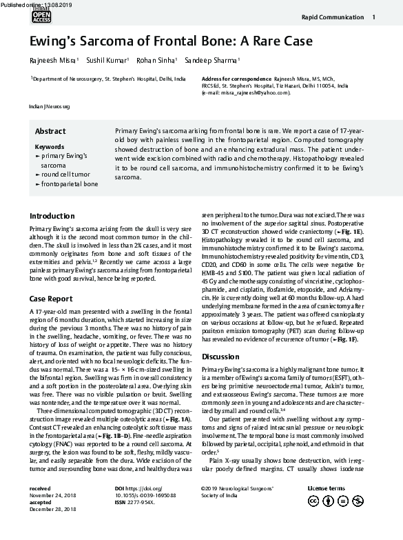 (PDF) Ewing's Sarcoma of Frontal Bone: A Rare Case