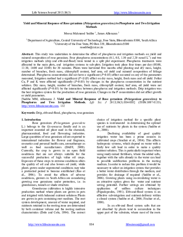 (PDF) Yield and mineral response of rose geranium (Pelargonium ...