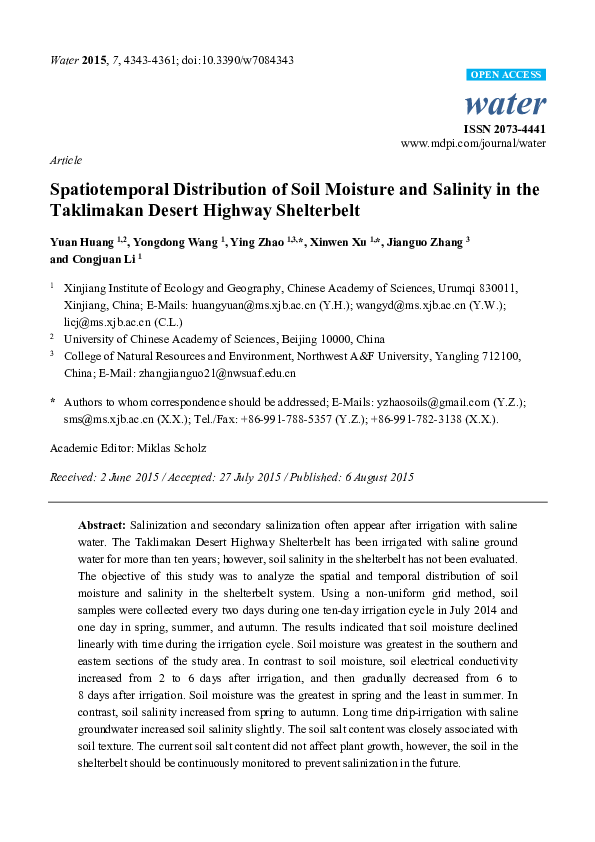 (PDF) Spatiotemporal Distribution of Soil Moisture and Salinity in the ...
