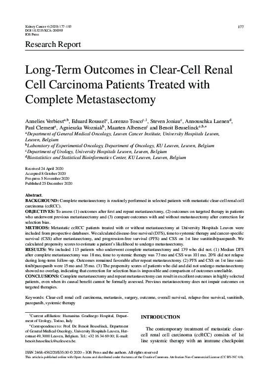 (PDF) Long-Term Outcomes in Clear-Cell Renal Cell Carcinoma Patients ...