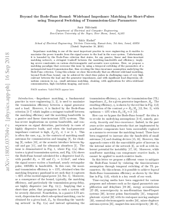 (PDF) Beyond the Bode-Fano Bound: Wideband Impedance Matching for Short ...