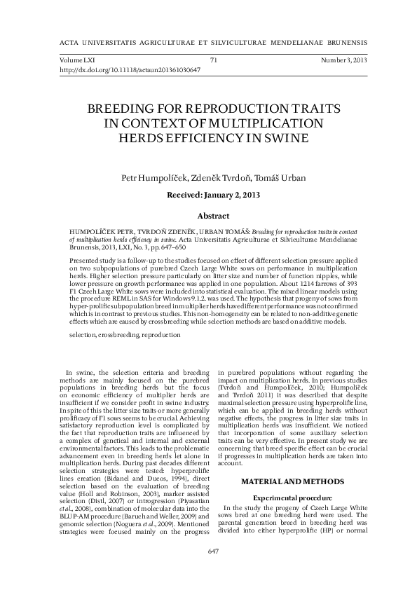 (PDF) Breeding for reproduction traits in context of multiplication ...
