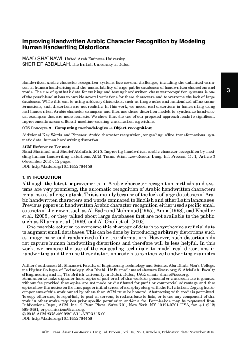 (PDF) Improving Handwritten Arabic Character Recognition by Modeling ...