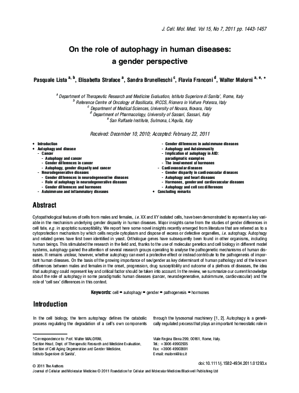 (PDF) On the role of autophagy in human diseases: a gender perspective
