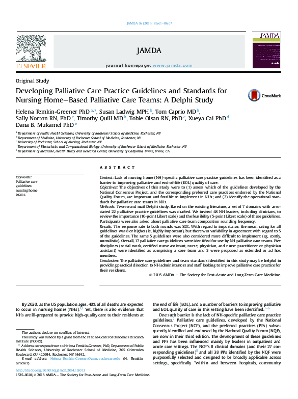 (PDF) Developing Palliative Care Practice Guidelines and Standards for ...