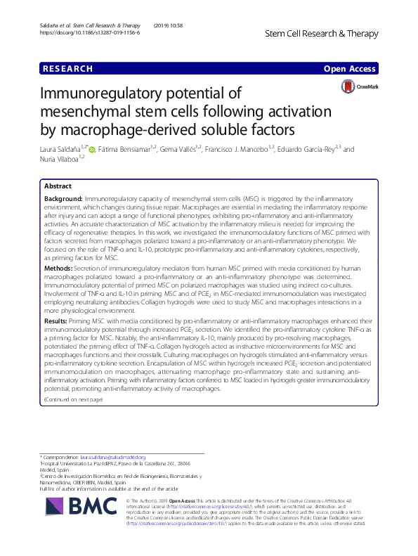 (PDF) Immunoregulatory potential of mesenchymal stem cells following ...