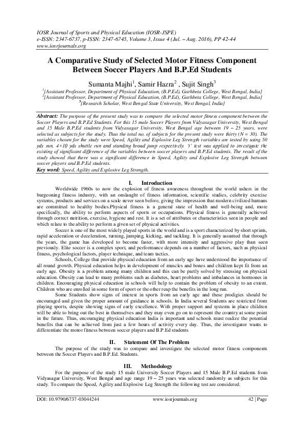 (PDF) A Comparative Study of Selected Motor Fitness Component Between ...