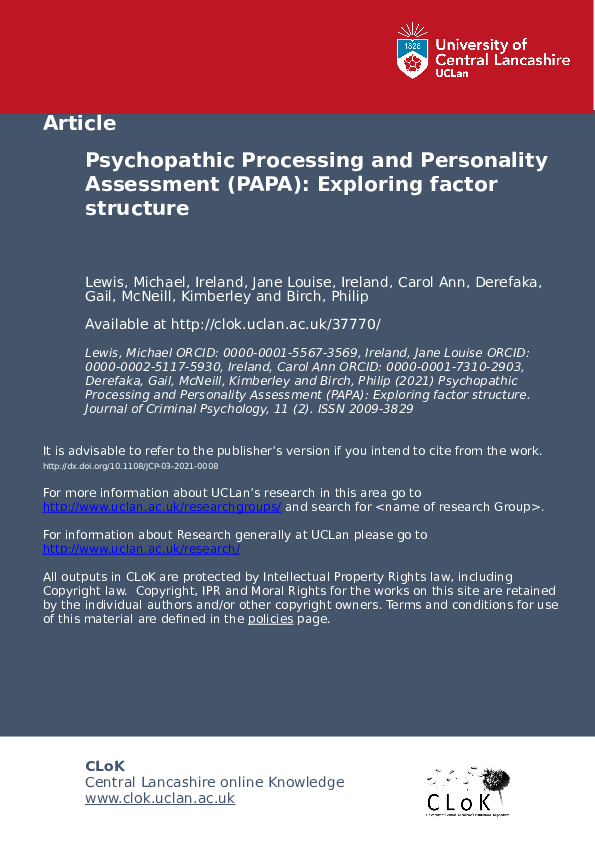 (PDF) Psychopathic Processing and Personality Assessment (PAPA ...