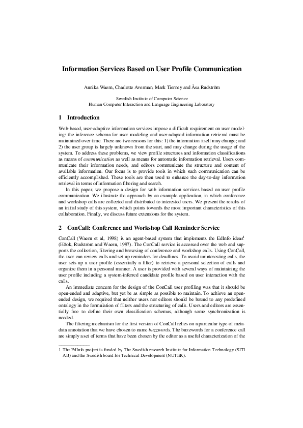 (PDF) Information Services Based on User Profile Communication